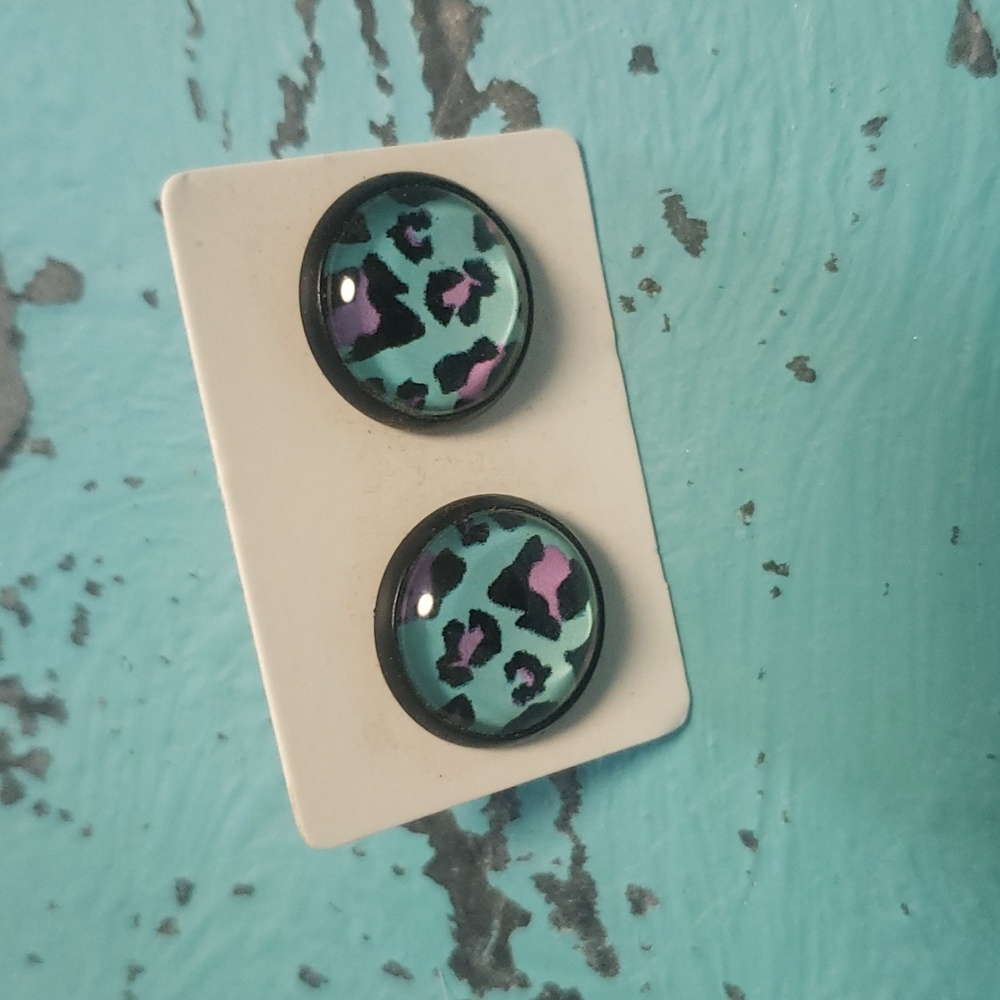 Leopard aqua and purple studs